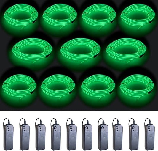 MaxLax EL Wire Green 10-Pack, 16.4ft/5m Neon Light Wire with Noise Reduction and Battery Pack…