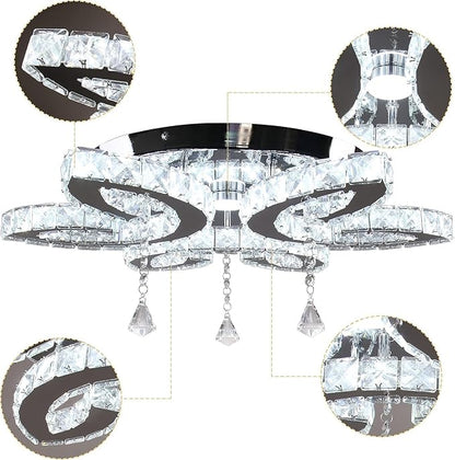 FRIXCHUR 20.4" Crystal Ceiling Light Modern LED Crystal Chandeliers Large Flush Mount Ceiling Light Fixture for Bedroom Living Dining Room (Cool White)