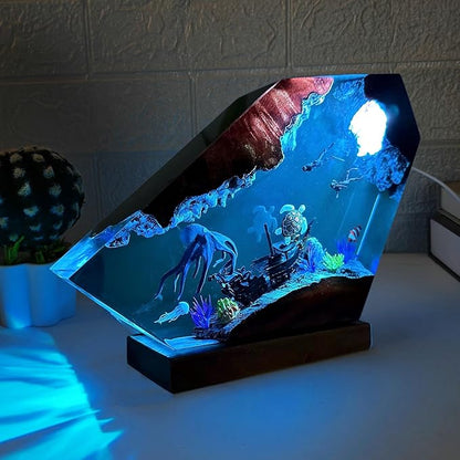 Epoxy Octopus Ocean Resin Lamp, Handmade Resin Night Light with USB Port, Multi-Color LED Light, Ideal Home Bedroom Decor, Scuba Diver Gift for Birthday Holiday, Unique Octopus Gifts for Him (10"x6")