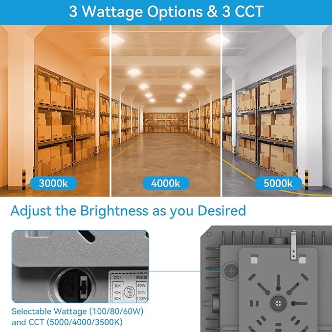 LED Canopy Lights Outdoor, with Selectable Wattage (100/80/60W) and CCT,IP65 Waterproof, for Carport, Gas Station, Tunnel, Warehouse, Inner Parkinglot,Shop Lights 10 * 10 (100W-1P)