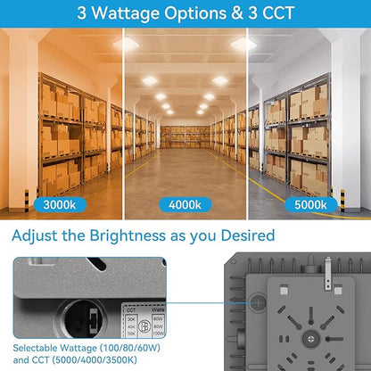 LED Canopy Lights Outdoor, with Selectable Wattage (100/80/60W) and CCT,IP65 Waterproof, for Carport, Gas Station, Tunnel, Warehouse, Inner Parkinglot,Shop Lights 10 * 10 (100W-1P)