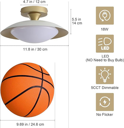 Dimmable Mid Century Modern Ceiling Light Fixtures Flush Mount, White and Gold LED Small Ceiling Light,11.8in 5CCT Kitchen Lighting Fxiture with Acrylic Shade for Hallway Bedroom Entryway Laundry Room