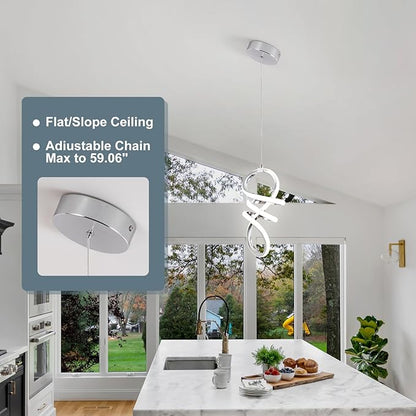 EIDISUNY Modern Led Pendant Light Fixture, 15W Chrome Spiral Pendant Light Kitchen Island, 4500K Daylight White Pendant Lamp, Adjustable Height Chandelier for Kitchen Dining Room Bedroom (3 Packs)