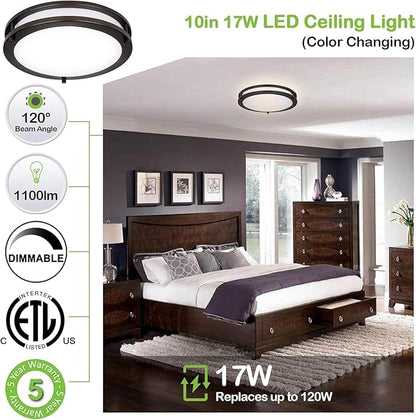 hykolity 10 inch Flush Mount LED Ceiling Light Fixture, 17W 1100lm, 2700K/3000K/3500K/4000K/5000K Adjustable Ceiling Lights, Oil Rubbed Bronze Saturn Dimmable Lighting for Hallway Bathroom or Kitchen