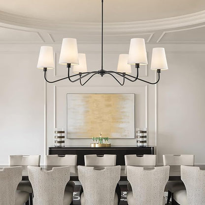 47'' Oversized Modern Chandelier with Shades, Farmhouse Chandelier, 6-Light Large Black Chandelier for Living Room, Adjustable Traditional Chandeliers for Foyer Kitchen E12 Base