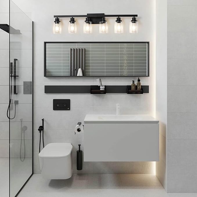 6-Light Black Vanity Lights 38'' Modern Bathroom Vanity Lighting Fixtures Above Mirror? Industrial Matte Bathroom Light Fixtures, Bath Wall Light Fixtures, Black Wall Sconces