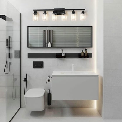 6-Light Black Vanity Lights 38'' Modern Bathroom Vanity Lighting Fixtures Above Mirror? Industrial Matte Bathroom Light Fixtures, Bath Wall Light Fixtures, Black Wall Sconces