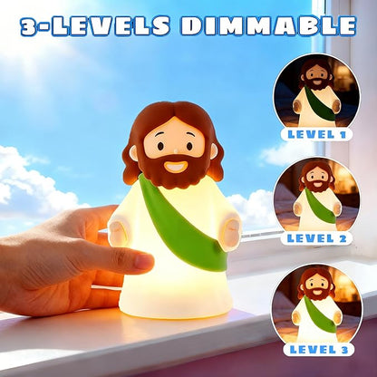 Jesus Night Light Rechargeable Bedside Night Light Dimmable Silicone LED Light Ideal for Religious Gatherings, Gifts for Sunday School, Baptism Presents, Easter Egg Decorations (Green)