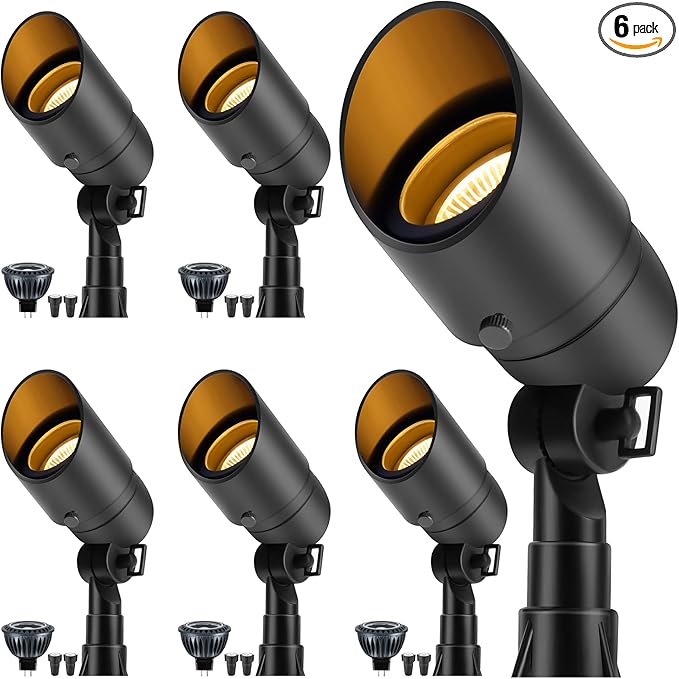 Gardencoin Low Voltage Landscape Spotlight, 12V LED Outdoor Landscape Lighting, Landscape Spot Lights Wired for Garden and Yard, Aluminum Up Lighting Fixture with 5W MR16 Replaceable Bulb (6 Pack)