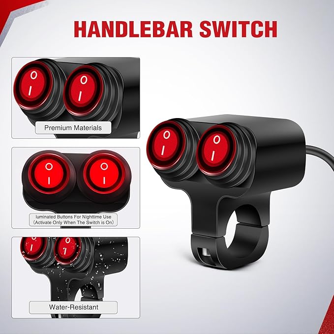Nilight Motorcycle Handlebar Switch Plug and Play 12V ATV Light Switches Dual Push Button Waterproof ON Off for UTV Driving Lights Fits 22mm Handlebars
