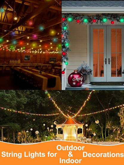 SUNSGNE 50FT G40 Round Christmas Lights Outdoor, Globe Christmas String Lights with 27 LED Frosted Red Green Lights(2 Spare) for Patio Balcony Roofline House Tree Decor, Green Wire