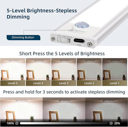 12inch Under Cabinet Lighting, 4 Pack Rechargeable Motion Sensor Light Indoor, Wireless Dimmable Magnetic Closet Lights, 50 LED Under Counter Lights for Kitchen, Wardrobe, Stairs, White Light
