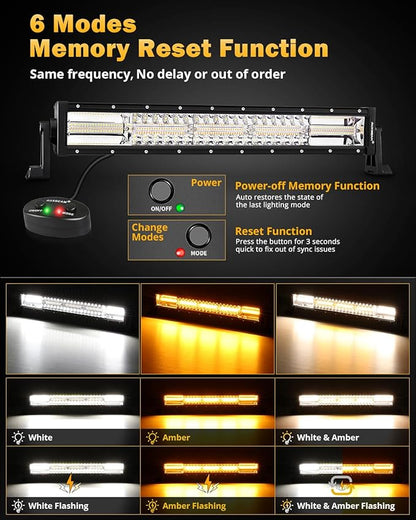 Auxbeam 6 Modes Amber White Series 22Inch 120W LED Light Bar Dual Color Strobe Light Spot Flood Combo Flashing Warning Signal Off-Road Lighting for 4x4 SUV UTV ATV Trucks