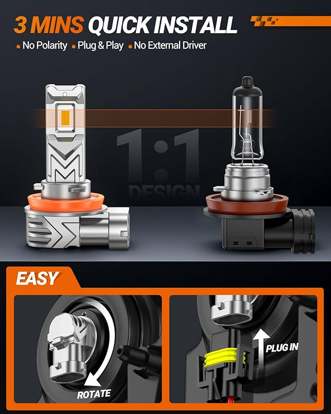 SEALIGHT H8/H16/H11 LED Fog Light Bulb Yellow, 17,000 Lumens 3500K Golden Yellow H11 LED Bulb, 800% Brightness, CSP Chips H8 Fog Lights for Car, Clearance Light Marker Light, Play and Plug (Pack of 2)