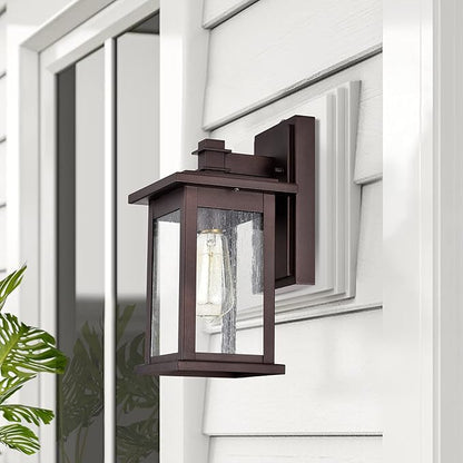 MICSIU 12.25" Dusk to Dawn Outdoor Wall Light, 100W Max Anti-Rust Bronze Exterior Sconce, Seedy Glass 12-Inch Vintage Farm Look Porch Light for Front Door, Garage, Patio