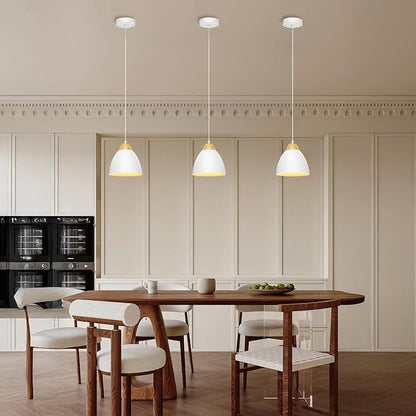 3 Pack Pendant Lights for Kitchen Island, 5.9" Cone Metal Shade Adjustable Height White Small Hanging Lamps for Dining Room Light Fixtures Over Table Modern Ceiling Fixture