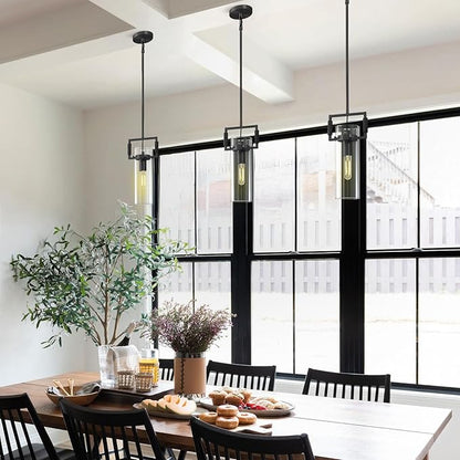 Black Pendant Lights Kitchen Island, Modern Glass Knurled Pendant Light,12Inch Copper Kitchen Pendant Lighting Over Island,Farmhouse Island Lights For Kitchen Sink,Bathroom,Bedroom,Included E26 Bulbs