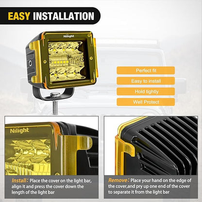 Nilight 3 inch Cube Light Pod Cover 2 PCS Yellow Protective Covers Durable Polycarbonate Lens Waterproof Dustproof Scratch-Proof for Square Lights Off Road Driving Lighting