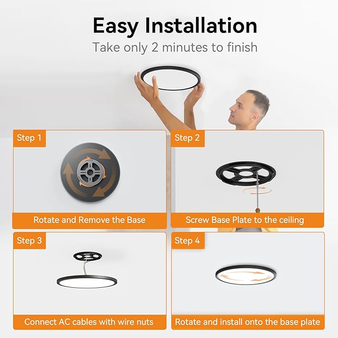 WKONCLDY 7.5Inch LED Ceiling Lights, 5 Colors Selectable (3000K/3500K/4500K/5000K/6000K) Flush Mount Ceiling Lights, Ultra Thin LED Ceiling Light Fixtures 0.87Inch for Living Room
