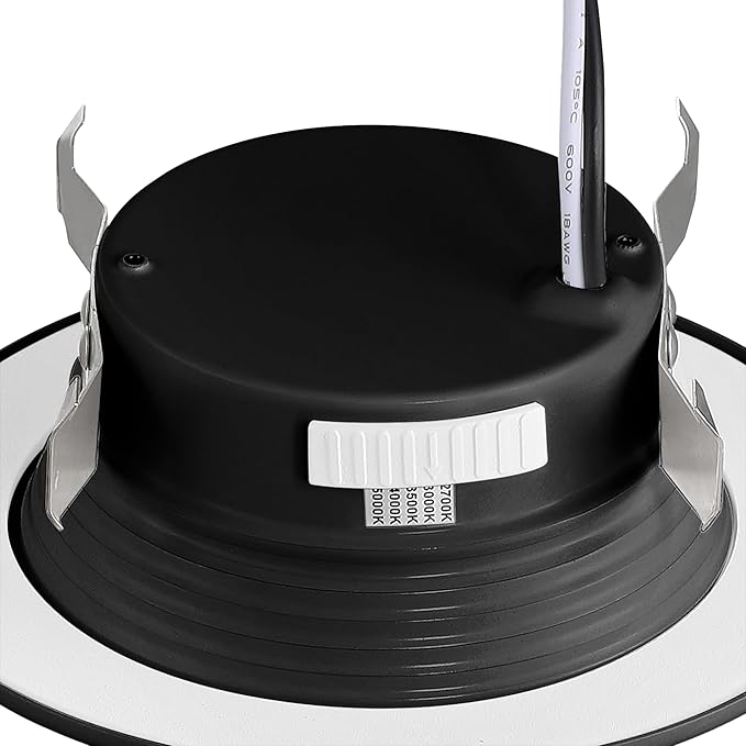 DESIGNERS FOUNTAIN LED Recessed Ceiling Light, 4 Inch 5CCT Downlight Metal Lighting Fixture, Dimmable, 1000 Lumens, 2700K/3000K/3500K/4000K/5000K, Black Baffle Retrofit Trim, EVL40893T50BK