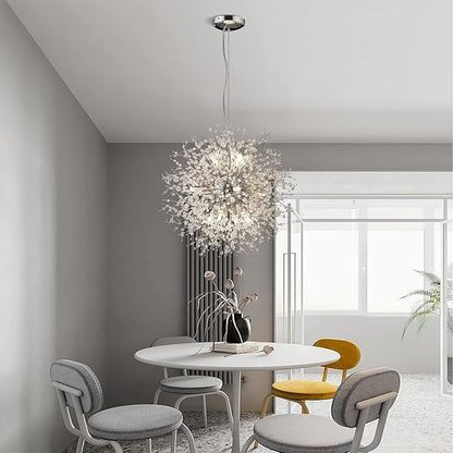 Sputnik Crystal Chandeliers, 12 Lights Dandelion Chandelier Chrome, Modern Firework Pendant Light Fixture for Kitchen Island Dining Room Bedroom
