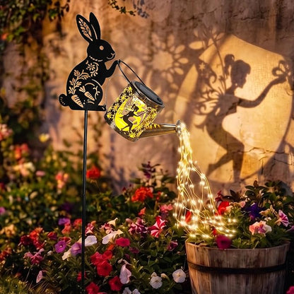 LOVERUIS Garden Statues Bunny with Solar Watering Can Lights, Cute Outdoor Bunny Figurines Garden Decor for Patio Yard Lawn Ornaments, Unique Gift for Women Mom