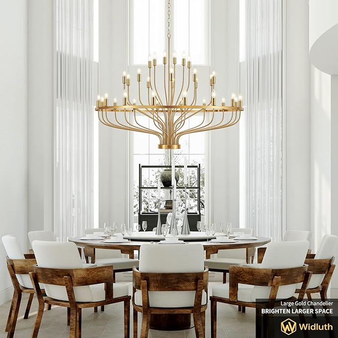 51.2" Modern Large Gold Chandelier Vintage 32-Lights Mid Century Modern Candle Style Chandeliers Light Fixture Vintage Rustic Golden Chandelier for Dining Room, Kitchen, Living Room, E12