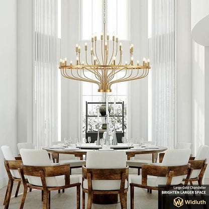 51.2" Modern Large Gold Chandelier Vintage 32-Lights Mid Century Modern Candle Style Chandeliers Light Fixture Vintage Rustic Golden Chandelier for Dining Room, Kitchen, Living Room, E12
