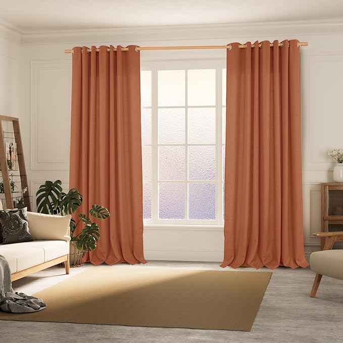 BGment Terracotta Linen Curtains for Living Room 84 Inch Length 2 Panels Set, Burlap Textured Thick Light Filtering Window Drapes for Farmhouse Home Decor, 52 Inch Wide Each Panel