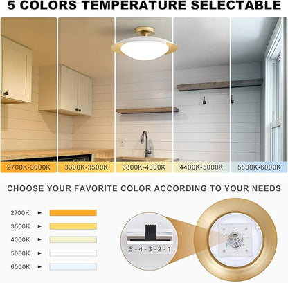 Dimmable Modern Semi Flush Mount Ceiling Light Fixture,Small White and Gold LED Glass Shade Kitchen Ceiling Lights,5CCT In One Light Fxiture for Hallway Entryway Bedroom Laundry Room Foyer(15.75in)