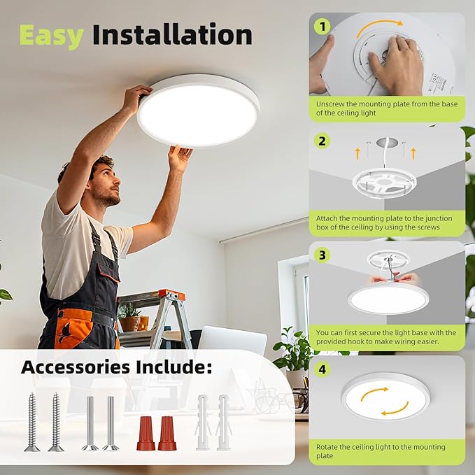 hepside 8Pack 12Inch LED Flush Mount Ceiling Light Fixture 5CCT 24W 2800LM Closet Light Fixture,Small Round Slim Surface Ceiling Lamp for Hallway,Bathroom,Bedroom,Kitchen,Interior