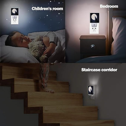 Black Wolf Moon Night Light, Dusk to Dawn Smart Sensor Nightlight for Bedroom Bathroom Kitchen Hallway Stairs Hallway, Plug-in, Energy Efficient Decor Desk Lamp Gifts