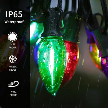 C9 Christmas Lights Outdoor, 25FT Waterproof Multicolor LED String Lights for Roofline Xmas Tree Patio Holiday Party Decor - UL Listed, Commercial Grade, Green Wire