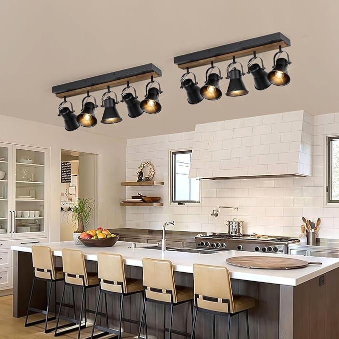 5-Light Track Light Fixtures, Adjustable Ceiling/Wall Mount Spotlight, Industrial Black Kitchen Track Lighting for Living Room, Dining Room, Hallway, Bathroom