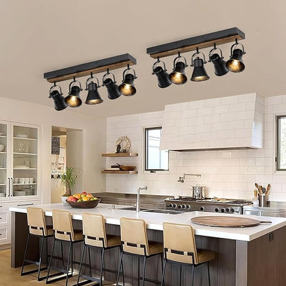 5-Light Track Light Fixtures, Adjustable Ceiling/Wall Mount Spotlight, Industrial Black Kitchen Track Lighting for Living Room, Dining Room, Hallway, Bathroom