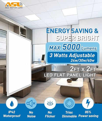Allsmartlife 2x2 LED Flat Panel Lights for Drop Ceiling 10-Pack, 40W/4998LM Triac Dimmable, 5CCT 3000K-3800K-4500K-5000K-6000K, IP42, 2Ftx2Ft Back-Lit Recessed Troffer Light Fixtures, ETL