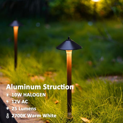 Pathway Lights 6PK Low Voltage Outdoor Landscape Lighting 10W 25 Lumen 2700K 12V AC Path Lights Warm White Light with G4 Bulb Connector Spike Stake for Garden Yard Driveway