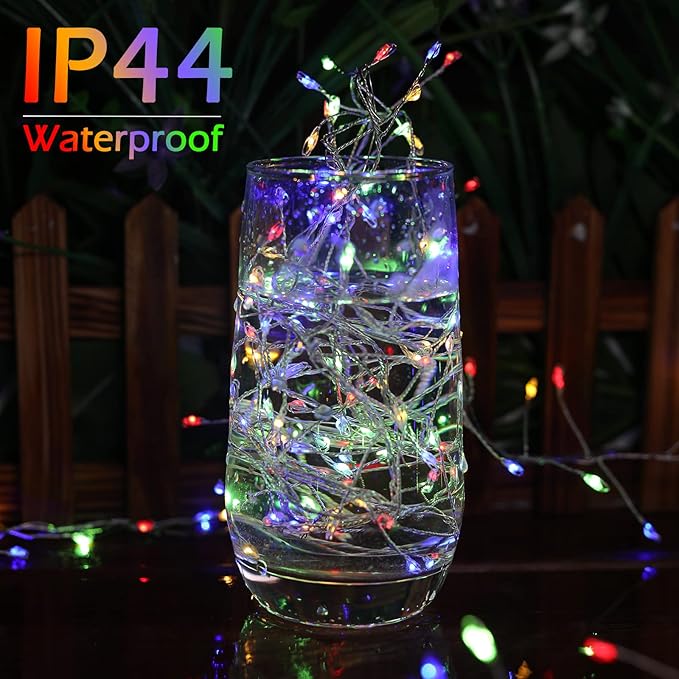 Minetom Fairy Lights Plug in, 10Feet 200LED Cluster String Lights, Silver Wire Waterproof Starry Firecracker Lights for Ceiling Bedroom Wreath Window Wedding Christmas Tree Decorations, Multicolor