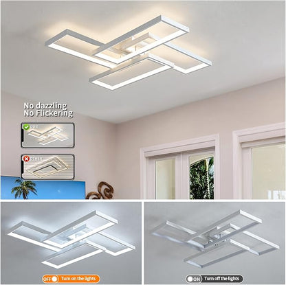 Shine LUEST Modern LED Ceiling Light Fixture White Flush Mount Ceiling Light Dimmable 26" Bedroom Lights for Ceiling with Remote Control 48W Kitchen Ceiling Light Fixtures for Hallway 3000K-6000K