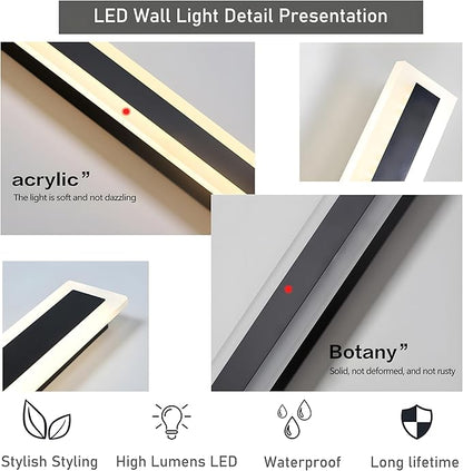 47.2inch-2Pack Long Outdoor Modern LED Wall Light,38W Waterproof IP65 Warm White 110V led Wall Mount Lighting Fixture Rectangular Black Wall Lights Elegant Frosted White Acrylic Anti Rust