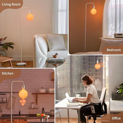 ONEWISH Floor Lamp for Living Room - Minimalist Standing Lamp with Modern LED Bulb, White Frosted Globe Glass 6", 1800K Warm Ambiant Lighting Decorative Tall Lamp for Bedroom Dorm