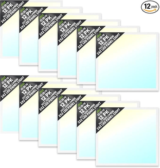 OKQ 2x2 LED Flat Panel Light Drop Ceiling Office Fixture,5 CCT 3000K-6500K Adjustable & 5 Wattage Selectable, 0-10V Dimmable, 2X2 LED Flush Mount Ceiling Light,ETL Listed 12 Pack