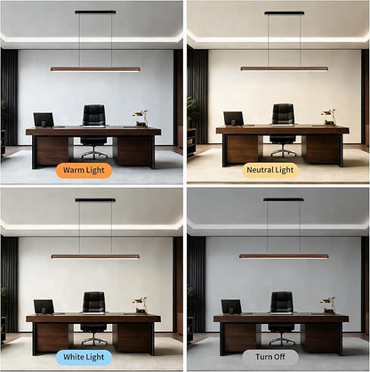47" Wood Grain Pendant Lights Kitchen Island Lights LED Linear Hanging Light Modern Chandelier for Dining Room Table Dimmable with Remote Control & Memory Function Lighting Fixture