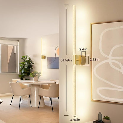 Battery Operated Wall Sconce Set of 2 Rechargeable Battery Powered Wall Light with 12000mAh Wireless Dimmable Wall Lamp Fixtures for Bedroom Living Room (Brushed Gold, 31"-2 Pack)