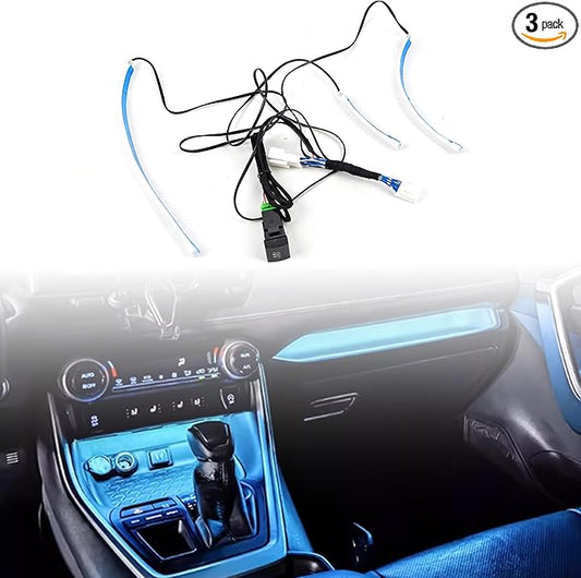 HIGH FLYING 2019-2025 for Toyota RAV4 Center Console Dashboard LED Light Strip with On+Off Switch 3pcs Car Interior Accessories (Ice Blue)