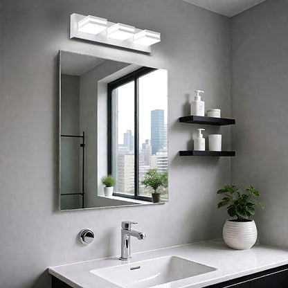 IZORRO LED Modern Bathroom Lights Fixtures(3-Light,Dimmable,360°Rotate),Matte White Acrylic Wall Lighting,Vanity Lights for Bathroom Over Mirror - 6000k 16In （No Assembly Required）