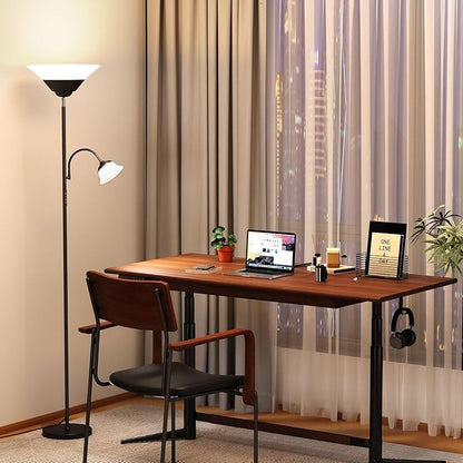 SIBRILLE 2-in-1 Torchiere Floor Lamp, 34W Super Bright LED Standing Lamp with Remote & Touch Control, 72" Dimmable Adjustable Corner Reading Lamp for Living Room, Bedroom, Office, Black
