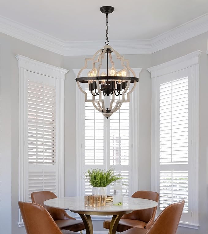 MEIXISUE Farmhouse Rustic Chandelier,ORB+Oak Finish,6-Light Vintage Antique Chandeliers Pendant Light Fixture for Kitchen Dining Room Living Room Entryway Foyer UL Listed