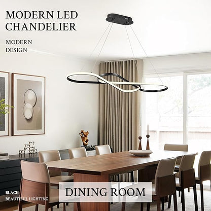 Modern LED Chandelier Black Dimmable LED Pendant Light for Dining Room Light Fixture Over Table Modern Kitchen Island Lighting High Ceiling with Remote for Living Room(42 Inch, 3000K-6500K)