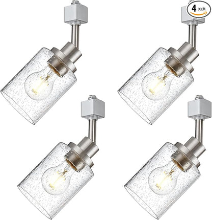 4 Pack H Track Lighting Heads Brushed Nickel Track Lighting Fixtures with Bubble Glass, Multi-Directional Rotating H Type Track Light Replacement Heads E26 Modern Spotlight for Kitchen Island